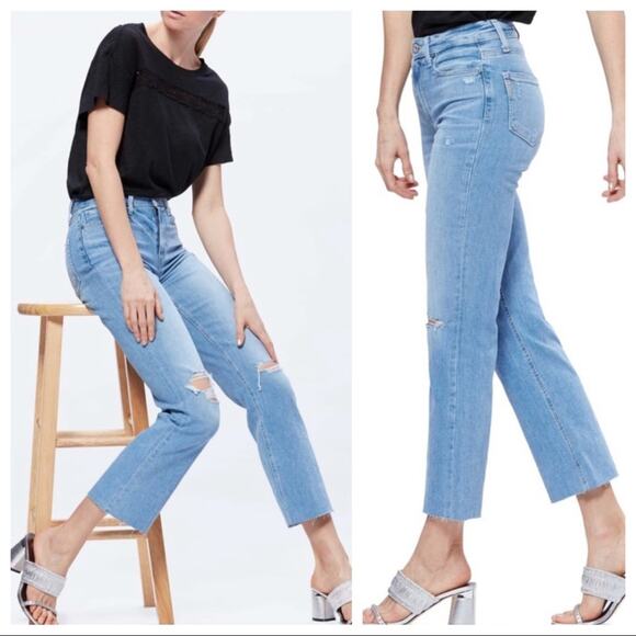 Paige Denim Atley Ankle Flare Jeans High Waist Floretta Destructed Size 24 - Picture 1 of 13